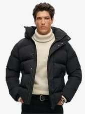 Image of Superdry Mens Black Hooded Puffer Jacket rrp £140.
