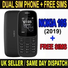 Image of Nokia 105 Unlocked (2019 Edition) DUAL Mobile Black Colour with FREE 1 x SIMS