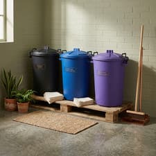 Image of 3 x Plastic 50 Ltr Dustbin Storage Heavy Duty Locking Lid Black, Blue & Purple