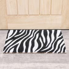 Image of Natural coir black white zebra print outdoor door mat home decor accessories