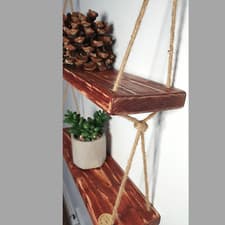 Image of Rustic Shelves Handmade Wooden Natural Wood Floating Hanging Rope Wall Shelf