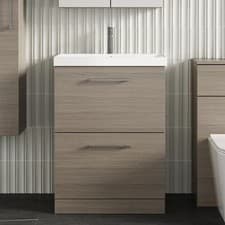 Image of Nuie Arno FS 2-Drawer Vanity Unit & Basin-3 600mm - Solace Oak Woodgrain