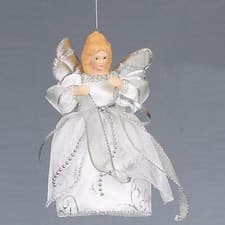 Image of Christmas 6" Tree Top / Hanging Angel Decoration - White / Silver