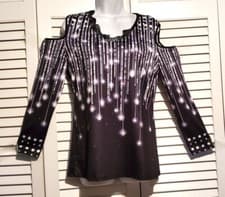 Image of Women's Crystal Garlands Pattern Long Sleeve Blouse Black-White, Size M, NWOT
