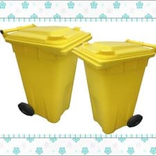Image of 240 Litre Large Yellow Waste Rubbish Wheelie Bin With Rubber Wheels Handle & Lid
