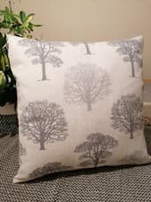 Image of Cushion cover trees grey fabric cotton handmade 16" zip