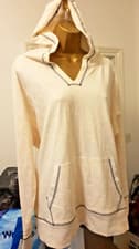 Image of M&S 22 CREAM HOODIE MARLED HOOD SWEATSHIRT cotton TOP JUMPER VNECK POCKETS hoody