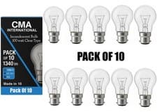 Image of 10x 100 Watt GLS CLEAR LIGHT BULBS BC B22 BAYONET CAP OLD STYLE 100w Pack FREE S