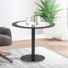 Image of 90cm Round Dining Table With Tempered Glass Home Kitchen Glass Top & Metal Legs