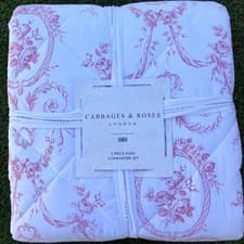 Image of Cabbages and Roses KING sz Floral Toile Berry Comforter & Shams 100% Cotton NEW