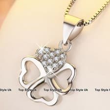 Image of Shamrock Necklace Pendant Chain Silver Jewelry for Women Gifts for Ladies Girls
