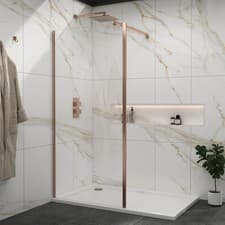 Image of Brushed Bronze Walk In Wet Room Shower Screen with Outer Frame 8mm Glass Panel