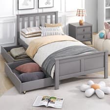 Image of 2 Drawers 3ft Single Wooden Solid Gray Pine Kids Storage Bed Frame 190x90 Grey
