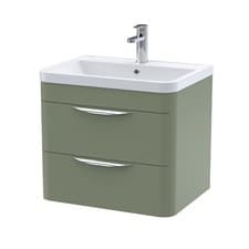 Image of Nuie Parade Wall Hung 2-Drawer Vanity Unit & Polymarble Basin Satin Green Modern