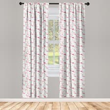 Image of Flamingo Curtains 2 Panel Set Striped Pastel Jungle