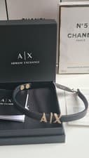 Image of Armani Exchange Men's Black Leather Bracelet