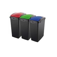 Image of Addis Recycling 40L Set of 3 Waste Bins Colour coded Blue,Red & Green 518517ebay