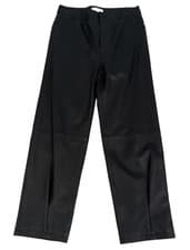 Image of M&S Women's Trousers Size 14 Black Pure Leather High Waist Wide Leg New