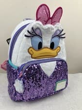 Image of Loungefly Disney Daisy Duck 85th Anniversary Plush Sequin Mini Backpack New