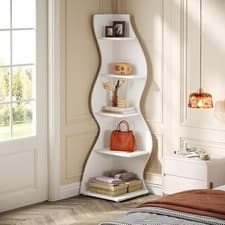 Image of Modern Corner Shelf, 5-Tier Wall Corner Bookshelf Bookcase for Living Room-White