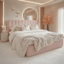 Image of Panelled bed pink girl's bedroom-mattress/gas lift option