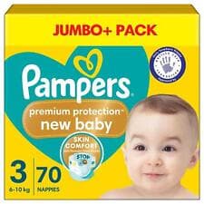 Image of Pampers New Baby Size3 Nappy 6-10Kg Premium Protection Soft Jumbo+Pack 70Nappies