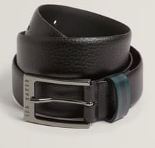 Image of Ted Baker Stripe Leather Belt, Black Size 91 CM RRP £ 50.00