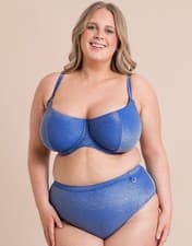 Image of Curvy Kate Bikini Top Underwired Balcony Sapphire Seas Womens Blue Sparkle DD-K