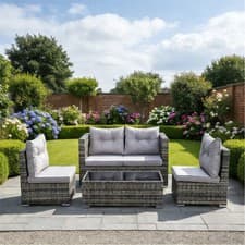 Image of 4PC Rattan Garden Furniture Set Sofa Chairs Glass Table Patio Outdoor Seating