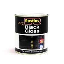Image of Rustins Quick Dry Black Gloss Paint 250ml/500ml/1L. For Indoor & Outdoor Use.