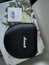 Image of Marshall headphones with carry case and lightning to headphone jack