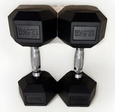 Image of 2 x 12.5kg Hex Dumbbells Pair Of POWRX Rubber Portable Hand Weights for Home Gym