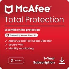 Image of McAfee Total Protection 2026, 3 Devices, 1 Year for PC | Mac | Android | iOS