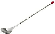Image of Cocktail Mixing Spoon Twisted Stainless Steel Shaft with Red Plastic End 11"