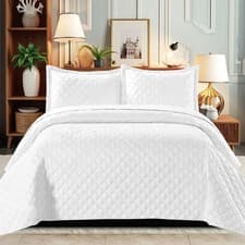 Image of Quilted Bedspread 3 Piece Embossed Bed Throw Single Double King Size Bedding Set