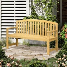 Image of Wooden Garden Bench 2 Seater Slatted Seat with Arm for Park Patio