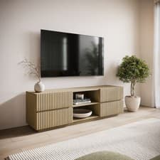 Image of Large Oak Ribbed TV Stand with Storage - TV's up to 70" - Hazel HAZ006