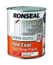 Image of Ronseal Rslocswgp25L One Coat Stays Gloss Paint, White, 2.5 Litre