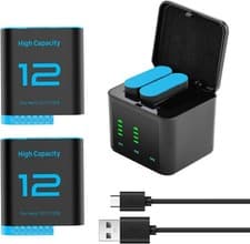 Image of 102) 2 pack 2580mAh batteries for GoPro Hero 12/11/10/9 with 3-channel Type c