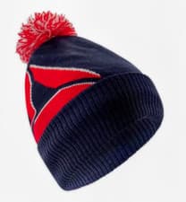 Image of Reebok Logo Intarsia Pom Pom Beanie NWT Color Navy with Red Trim