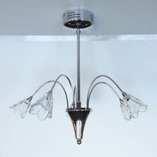 Image of Litecraft Ceiling Light Semi Flush 5 Arm With Floral Shades - Chrome Clearance
