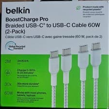 Image of Belkin Boostcharge Braided USB C to USB C cable 60W 2 PACK 2M