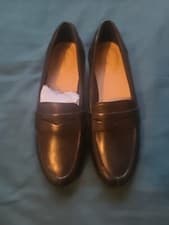 Image of CLARKS SOFTWEAR LEATHER LOAFERS UK 4 HAMBLE SHINE BLACK Freeshipping New + Box