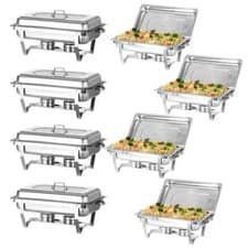 Image of 4/6/8PCS 8QT Chafing Dish Stainless Steel Rectangular Chafer Food Warmer Set UK