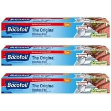 Image of 3 x Bacofoil The Original Kitchen Foil Easy-Cut Tear & Heat-Resistant 30cm x 5m