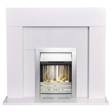 Image of Adam Miami Fireplace in Pure White with Helios Electric Fire in Brushed Steel...