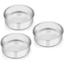 Image of 6 Inch Round Cake Tin Mould Set of 3, Layer Cake Tins Stainless Steel Cake