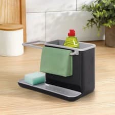Image of Kitchen Sink Caddy Organiser with Removable Drain Tray Sponge and Cloth Holder