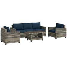 Image of Outsunny 5 Seater Wicker Outdoor Furniture Set for Balcony, Navy Blue