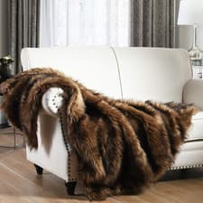 Image of Luxury Plush Faux Fur Throw Blanket Long Pile Brown with Black Tipped Blanket Su
